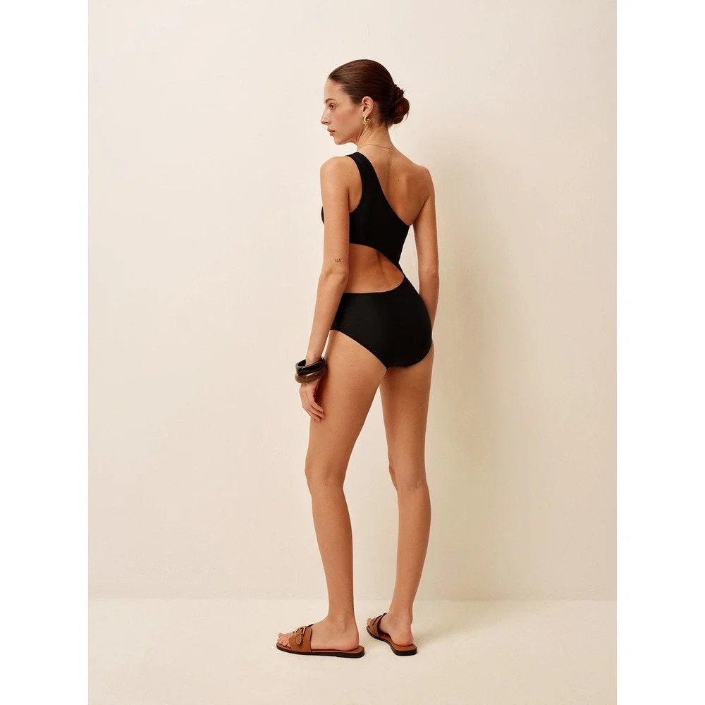 Commense Black One Shoulder Swimsuit Cutout Monokini Sexy‎ Bathing Suit size L